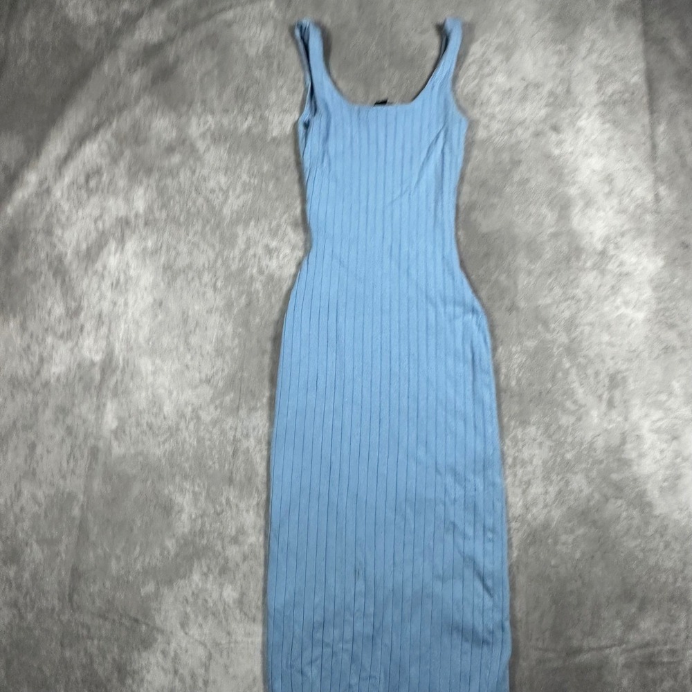 Womens Light Blue Ribbed Knit Sleeveless Midi Dress Small S Summer Pastel Casual